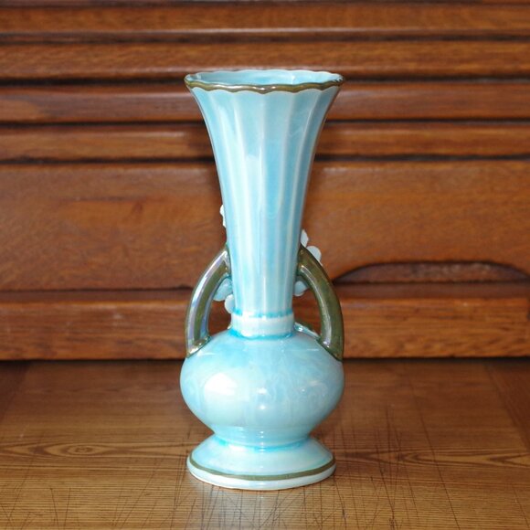 Vintage Blue Lusterware Bud Vase with Floral Relief, Gold accents, Made in Japan - Picture 2 of 3